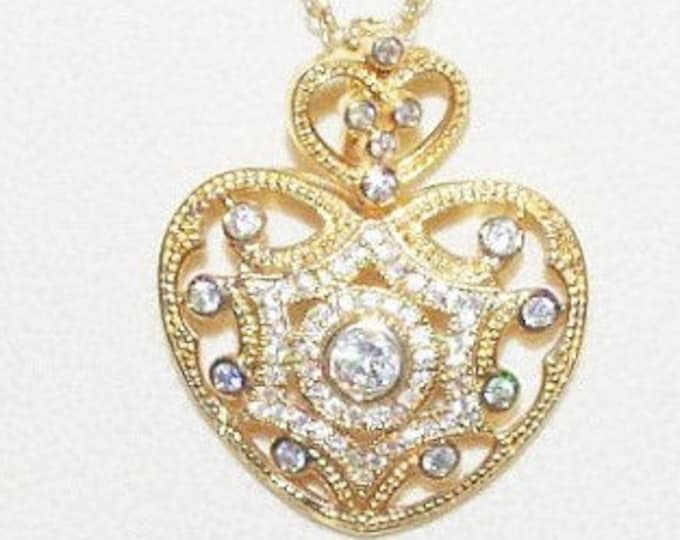 Joan Rivers Heart Necklace Crystal Heart Enhancer Pendant in Gold Tone