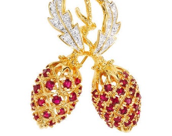 Jackie Kennedy JBK Berry Brooch Gold with Red and Clear Stones by Camrose and Kross for Mothers Day Gift or July Birthday Gift for Her - 51