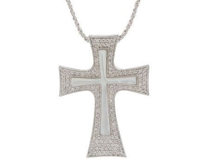 JBK Jewelry Silver Cross Necklace with Mother of Pearl Inlay, Jackie Kennedy Style by Camrose & Kross