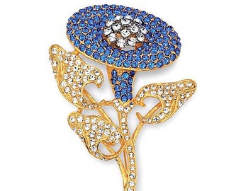 Jackie Kennedy Blue Flower Brooch in Gold for Anniversary or September Birthday Gift for Her - 32 -3