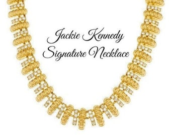 Jackie Kennedy Gold Statement Necklace with Crystals by Camrose and Kross for Wedding Anniversary or Birthday Gift for Her - 490