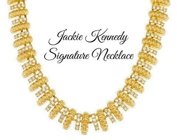 Jackie Kennedy Gold Statement Necklace with Crystals by Camrose and Kross for Wedding Anniversary or Birthday Gift for Her - 490