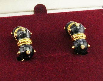 Jackie Kennedy Dark Blue and Gold Clip On Earrings with Crystals by Camrose and Kross for Wedding Anniversary or Birthday Gift for Her - 11