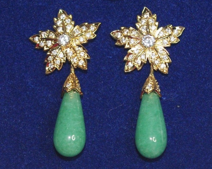 Jackie Kennedy Green Dangle Earrings Pierced Aventurine Pierced Convertible Earrings with Certificate - 8