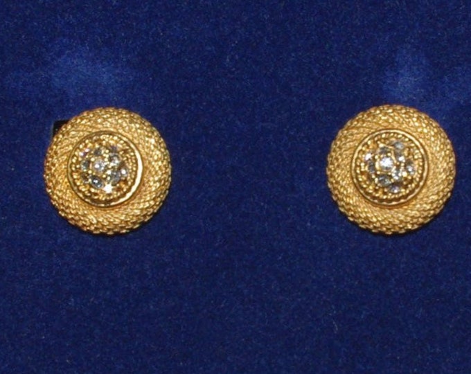 Camrosse  Jackie Kennedy Gold Clip On Earrings Round Shape with Clear Crystal Centers for Anniversary or Birthday Gift for Her - 5
