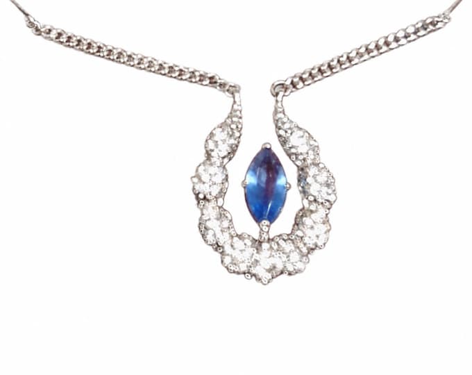 JBK Jewelry Silver Necklace with Blue Marquis Shaped Stone Jackie Kennedy Style by Camrose &  Kross