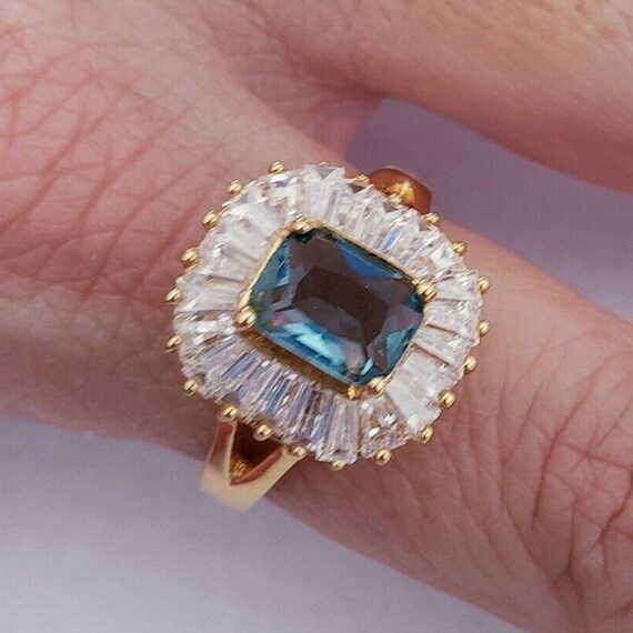 Jackie Kennedy Blue and Gold Ring Aquamarine and … - image 2