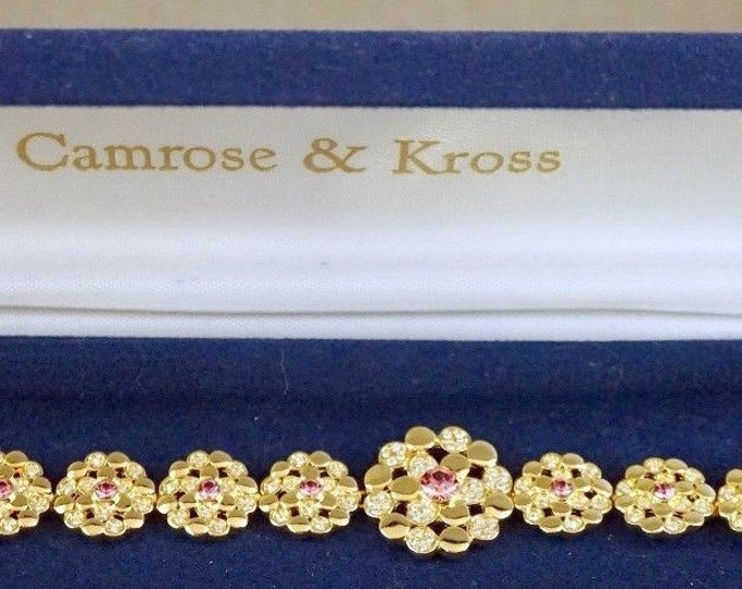 Jackie Kennedy Gold Bracelet with Pink Stones JBK Pink Flower Bracelet by Camrose Kross Gift for Woman or Gift for Her - 92