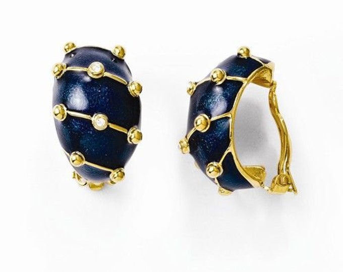 Jackie Kennedy Blue Clipon Earrings JBK Blue and Gold Earrings by Camrose Kross Gift for Her Anniversary or Birthday Gift for Her - 271