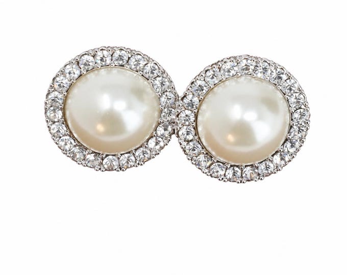 JBK Jewelry Pearl Earrings with Crystal Accents Jackie Kennedy Style, June Birthstone