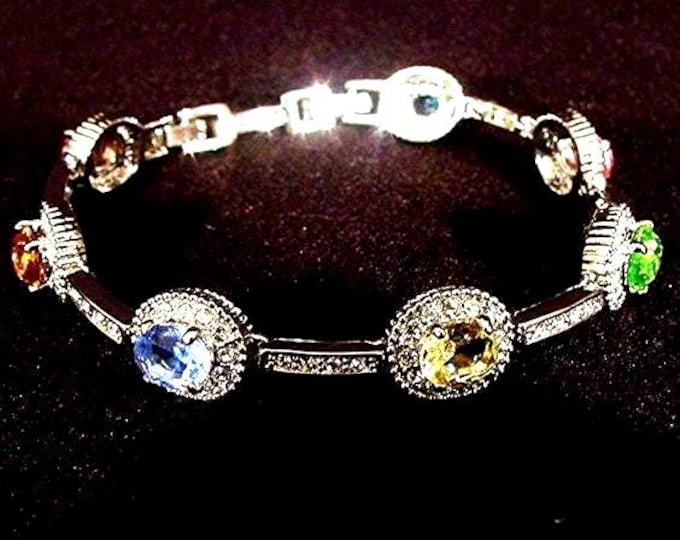 RARE JBK Silver Bracelet Jackie Kennedy Bracelet with Multi Color Stones by Camrose Kross Gift for Her Anniversary or Birthday Size 7 - 171