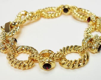 Jackie Kennedy Red and Gold Bracelet with  Side Stones by Camrose and Kross for Wedding Anniversary or July Birthday Gift for Her - 109