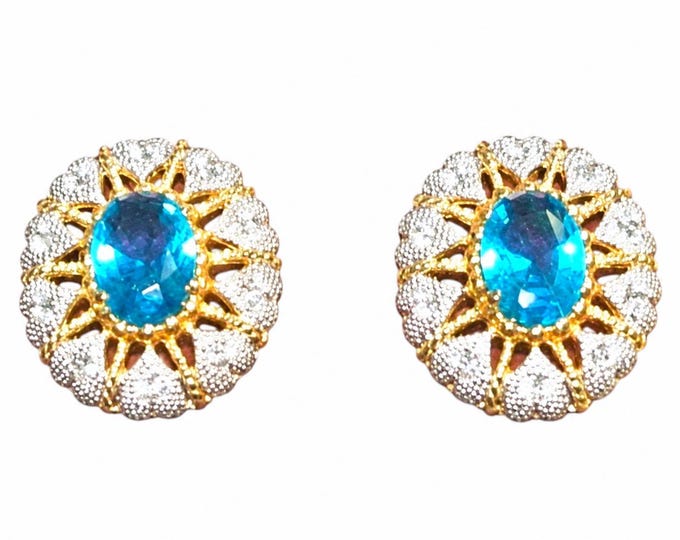 JBK Jewelry Oval Earrings with Aqua Blue Stones Jackie Kennedy Style by Camrose & Kross