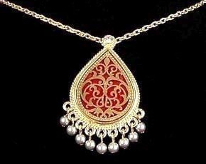 Jackie Kennedy Red Necklace JBK Gold and Red Pin Pendant Necklace by Camrose Kross for Anniversary or Birthday Gift for Her - 308