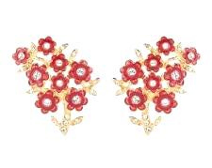 Jackie Kennedy Pierced Earrings JBK Red and Gold Earrings with Crystals Gift for Her Anniversary or Birthday or Gift for Wife - 15p