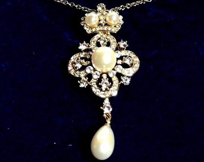 Jackie Kennedy JBK Pearl Pin Pendant Necklace in Gold by Camrose Kross Gift for Her Birthday or Gift for Woman - 49b