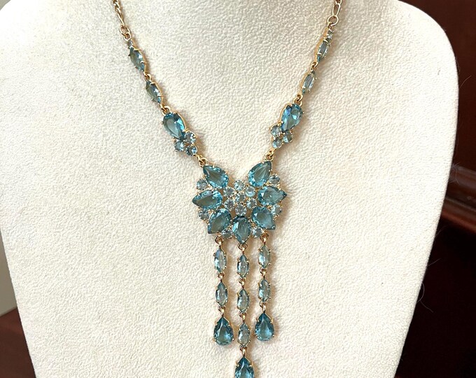 Audrey Hepburn Aquamarine Necklace: Camrose Kross Gold-Plated Reproduction -AH102ba