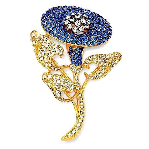 Blue Flower Brooch Gold and Crystal Pin Jackie Kenned… - Gem