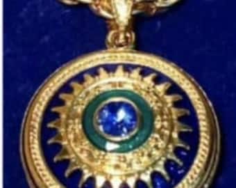 Gold and Blue Reversible Pendant Necklace from the Jackie Kennedy JBK Collection by Camrose and Kross Birthday Gift for Woman Gift for Her