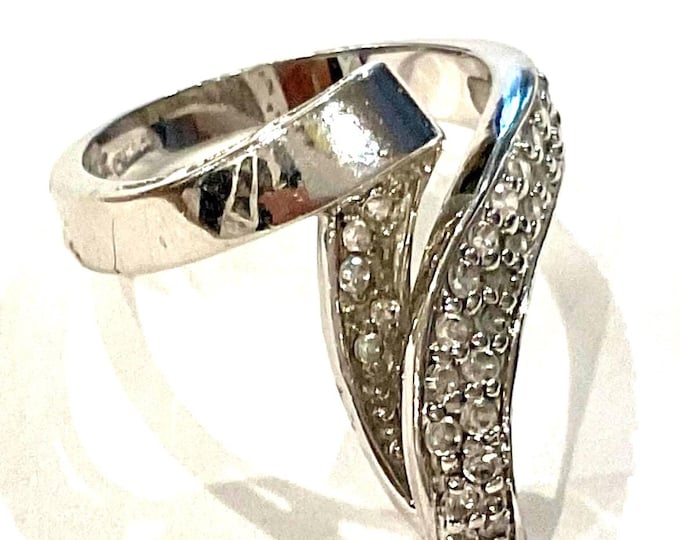 Jackie Kennedy Crystal Loop Ring JBK Silver Loop Ring with Clear Stones by Camrose Kross Gift for Her Birthday or Anniversary
