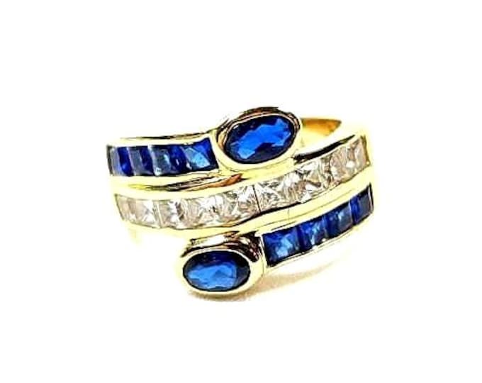 Jackie Kennedy Blue and Gold Wrap Ring JBK Gold Ring with Blue and Clear Stones by Camrose Kross Gift for Her Anniversary or Birthday - M83