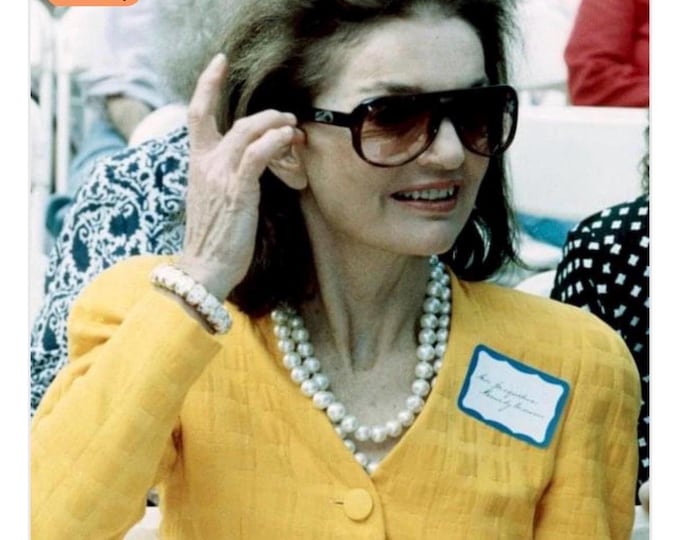Jackie Kennedy Style Pearl Necklace: Double Strand, Simulated Sapphire Clasp, Large 12mm Pearls