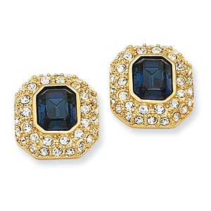 Jackie Kennedy Blue and Gold Clip-on Earrings Small with Crystals by Camrose and Kross for Anniversary or Birthday Gift for Her 508 image 1