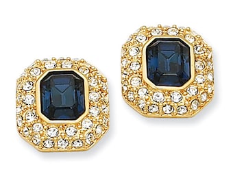 Jackie Kennedy Blue and Gold Clip-on Earrings Small with Crystals by Camrose and Kross for Anniversary or Birthday Gift for Her - 508