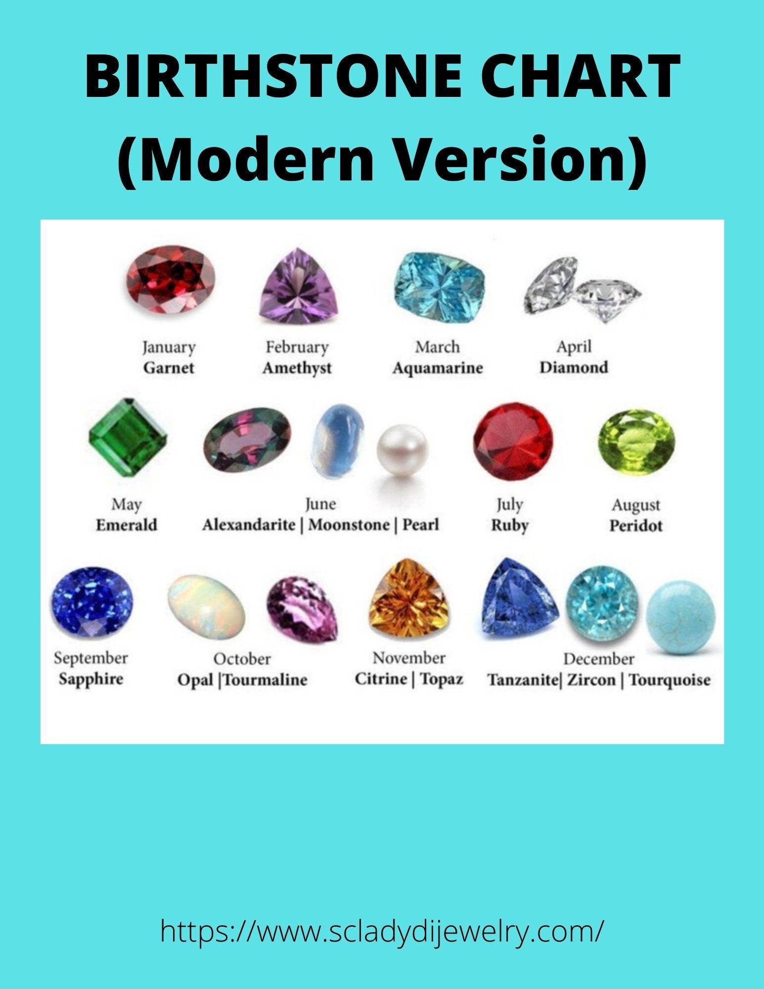 Printable Birthstone Chart Modern Version JPG File | Etsy