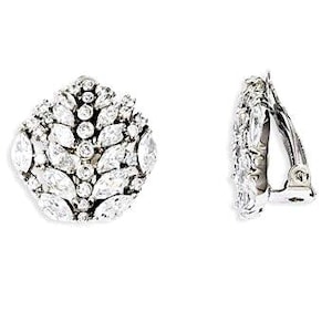 Jackie Kennedy Crystal Clipon Earrings JBK Silver and Crystal Clip On Earrings by Camrose Kross Gift for Her Anniversary or Birthday - 417