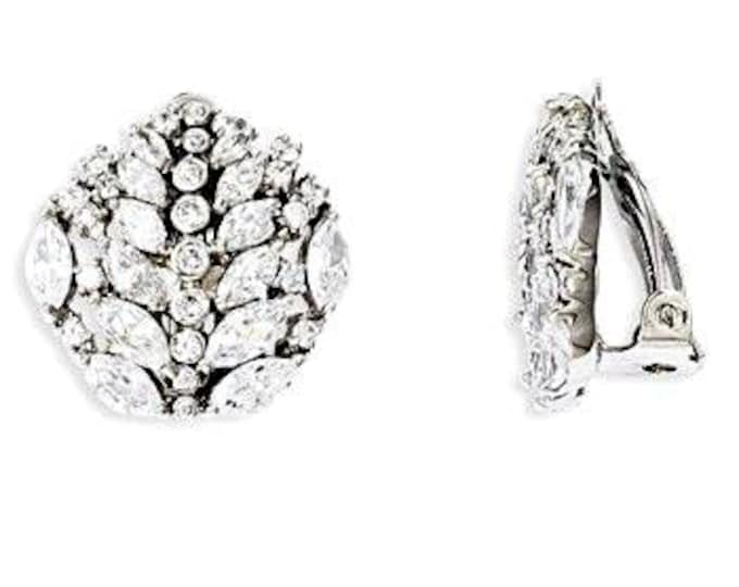 Jackie Kennedy Crystal Clipon Earrings JBK Silver and Crystal Clip On Earrings by Camrose Kross Gift for Her Anniversary or Birthday - 417