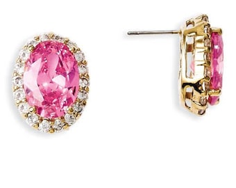 Jackie Kennedy Pink and Gold Pierced Earrings with Crystals by Camrose and Kross for Wedding Anniversary or Birthday Gift for Her - 273