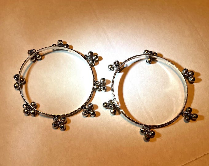 Audrey Hepburn Silver Bracelet Set of 2 Silver Bangles with Tiny Bells SIZE 8.25 by Camrose Kross Gift for Her Birthday Gift for Woman - 709
