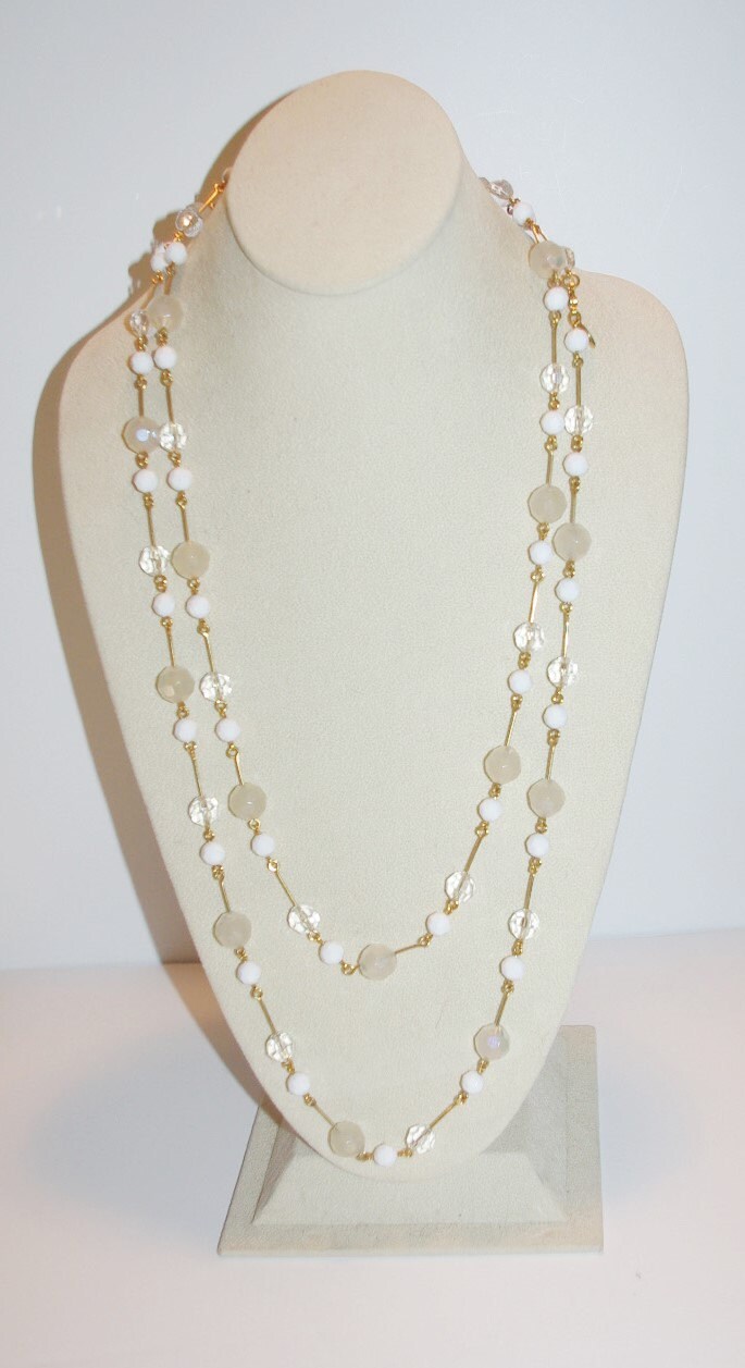 Joan Rivers Beaded Necklace White and Clear Beads 60 Inches Long S1116