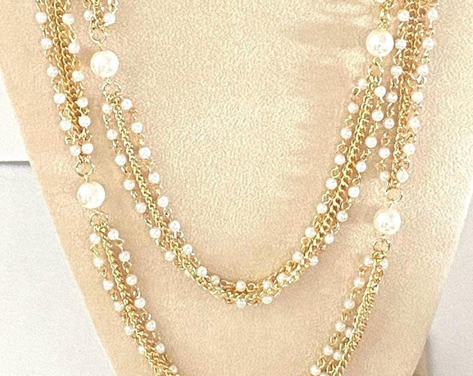 Gift for MOTHER Audrey Hepburn  Multi Chain Gold Necklace with Pearls by Camrose Kross Gift for Mom or Gift for Woman -  2025md