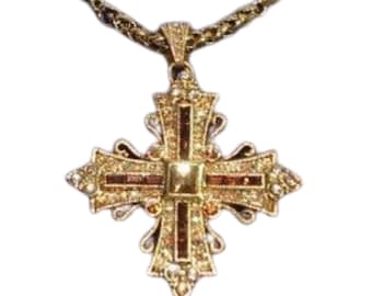 Jackie Kennedy JBK Gold Maltese Cross Necklace with Topaz Pin Pendent by Camrose and  Kross for November Birthday or Anniversary Gift - 232