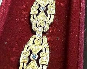 Gold Link Bracelet with Blue Stones Jackie  Kennedy JBK Style by Camrose and Kross for Birthday Present for Woman or Gift for Her