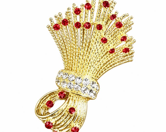 RARE JBK Brooch Wheat Design Simulated Rubies Jackie Kennedy Style by Camrose & Kross, July Birthstone
