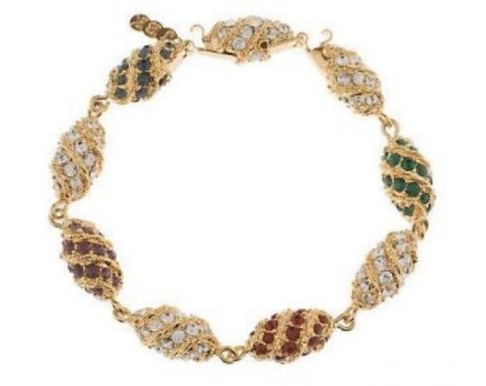 Jackie Kennedy Egg Bracelet in Gold with Lots of Multi Colored Stones for Anniversary Birthday or Easter Gift for Her - 75