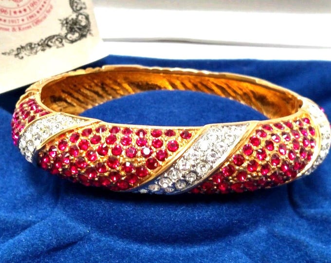 Jackie Kennedy Red Bracelet JBK Gold and Red Hinged Bangle with Crystals Size 6.5 by Camrose Kross Gift for Her Anniversary or Birthday 123