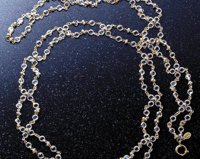 Audrey Hepburn Jewelry SET Long Crystal Necklace and Dangle Pierced Earrings by Camrose Kross Gift for Her Anniversary or Birthday - 703