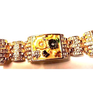 JBK Jackie Kennedy Floral Bracelet: Gold Enamel Flower Design