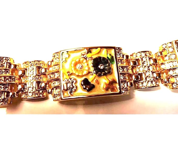 Jackie Kennedy Floral Bracelet JBK Gold   Bracelet with Enamel Flower Design by Camrose Kross Gift for Her Anniversary or Birthday - 711