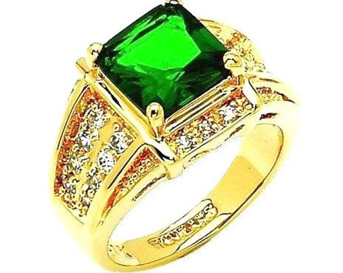Jackie Kennedy Emerald Green Ring in Gold  JBK Gold Square Ring by Camrose Kross Gift for Her Anniversary or May Birthday Gift for Woman