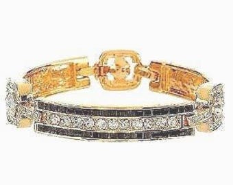 Black and Gold Bracelet with Simulated Diamonds Jackie  Kennedy JBK Style by Camrose and Kross Birthday Gift for Woman - 069