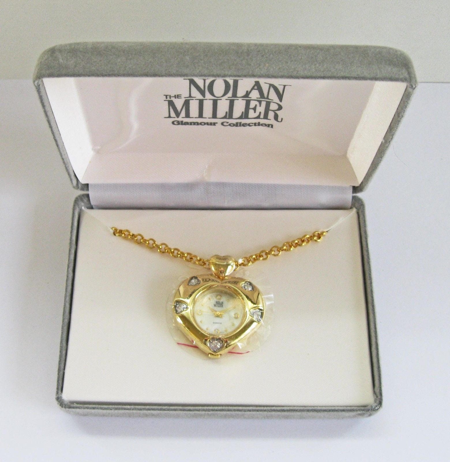 Nolan Miller Heart Watch Necklace with Crystals and NEW BATTERY - S2299