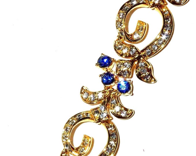 JBK Gold and Blue Bracelet with Crystals Jackie Kennedy Blue Bracelet by Camrose Kross Gift for Her Anniversary or September Birthday  - 113
