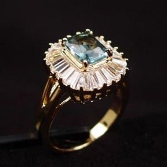 Jackie Kennedy Blue and Gold Ring Aquamarine and … - image 3