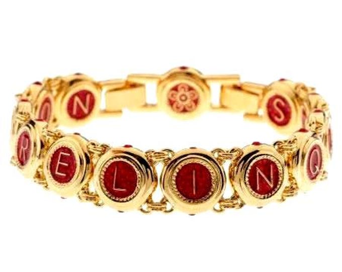 Jackie Kennedy Gold Love Bracelet with Message JBK Red and Gold Bracelet by Camrose Kross Gift for Valentine's Day or Gift for Her - 078v