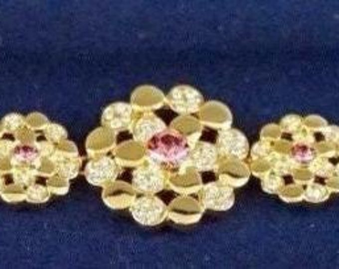 Jackie Kennedy Gold Bracelet with Pink Stones JBK Pink Flower Bracelet by Camrose Kross Gift for Woman or Gift for Her - 92